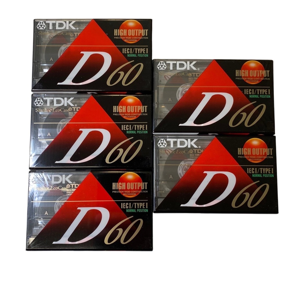 Lot of 5 TDK D60 Blank Audio Cassette Tapes Type I Normal Bias 60 Min New Sealed